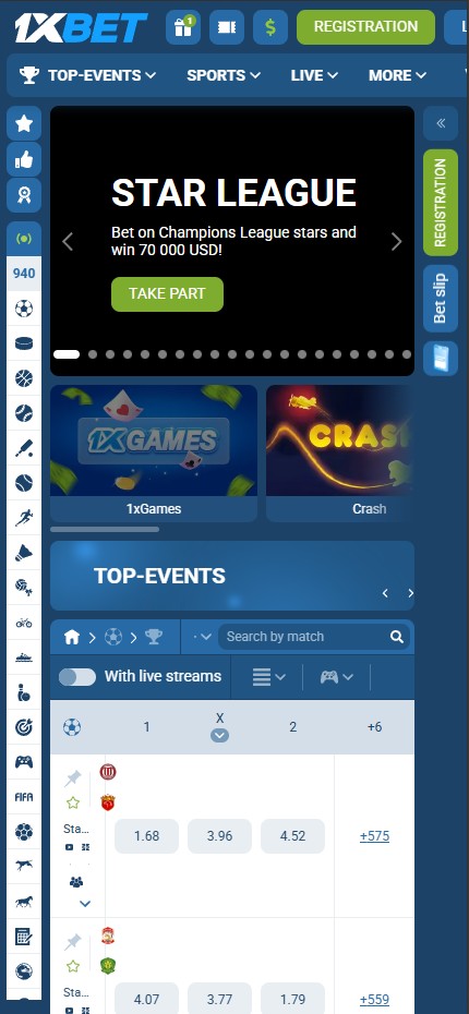 1XBET Casino mobile home