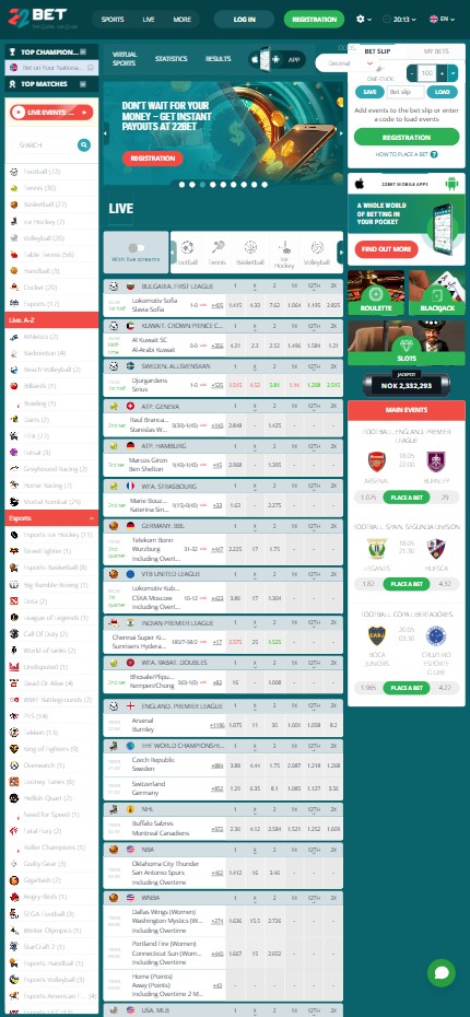 22BET Casino mobile home
