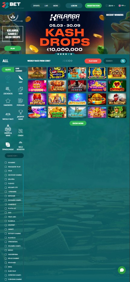 22BET Casino mobile lobby