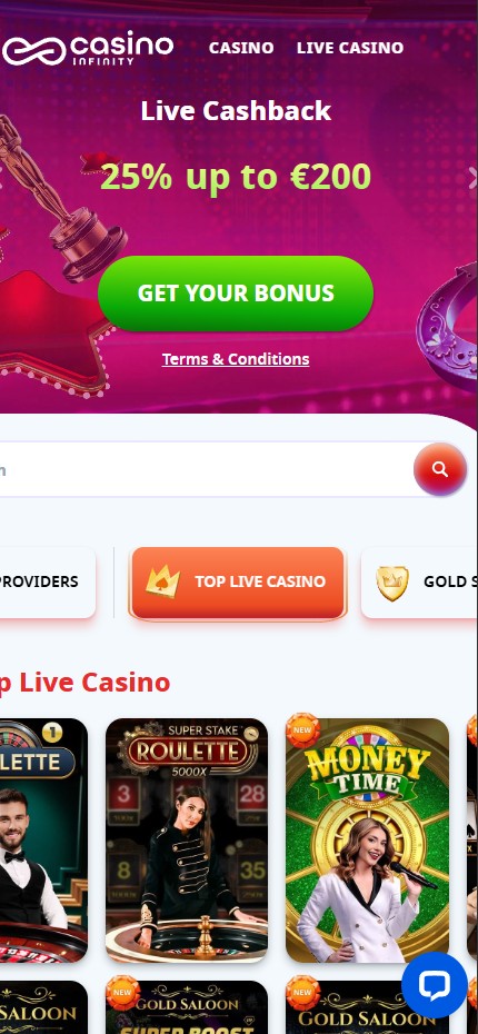 Casino Infinity mobile lobby