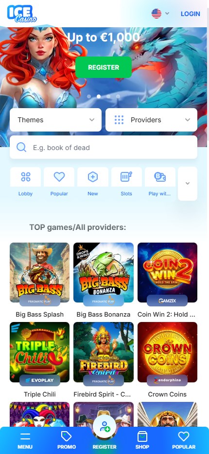 Ice Casino mobile lobby