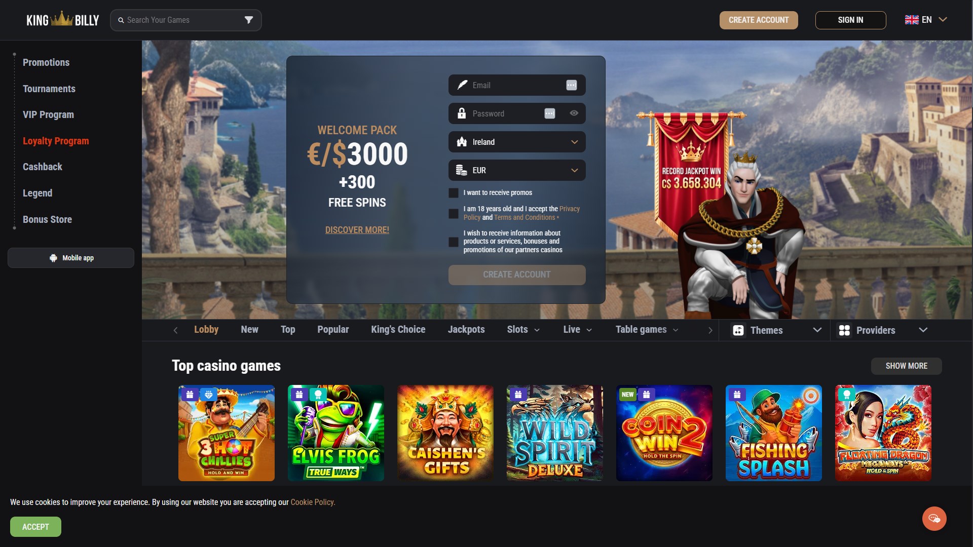 King Billy Casino screenshot 1