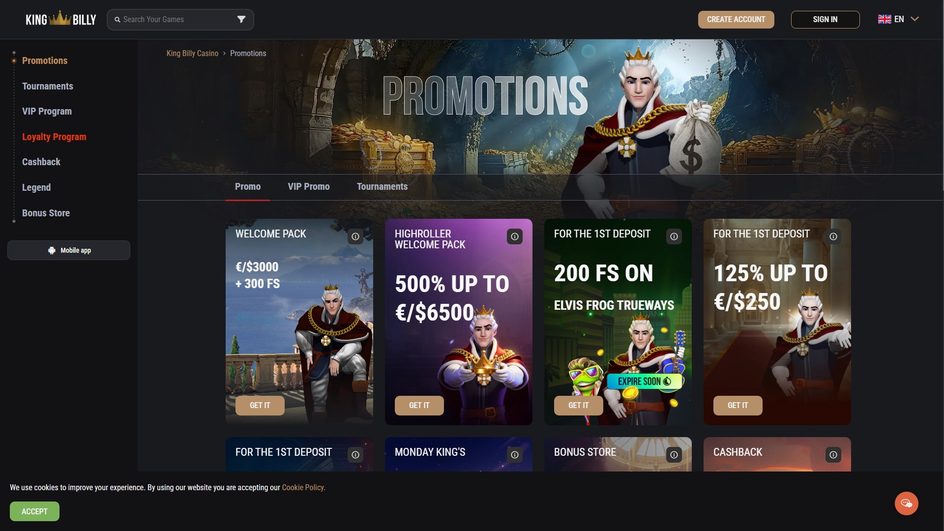 King Billy Casino screenshot 2