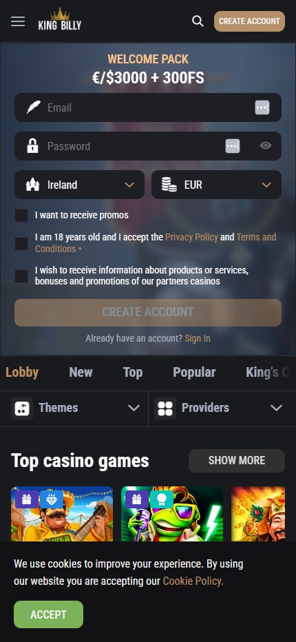 King Billy Casino mobile home