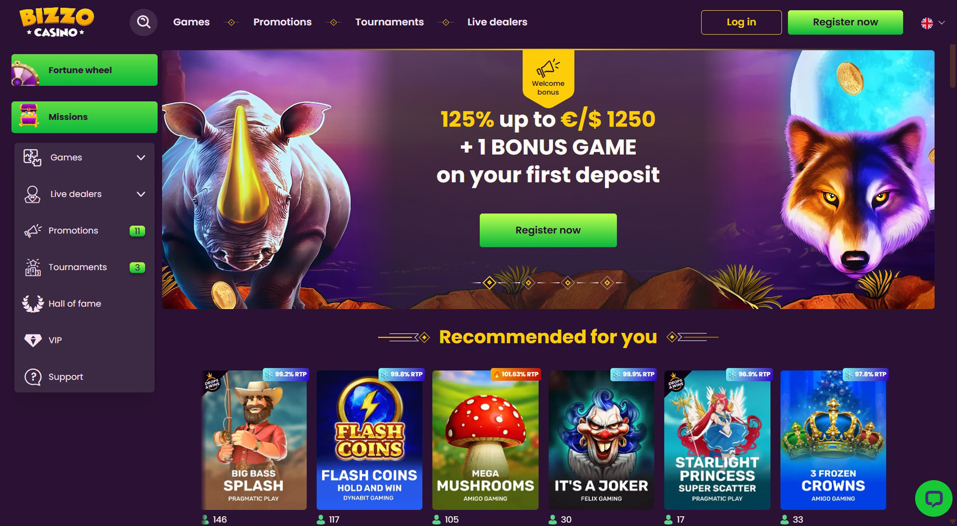 8. Bizzo Casino- Priljubljen bonus za spletno igralnico