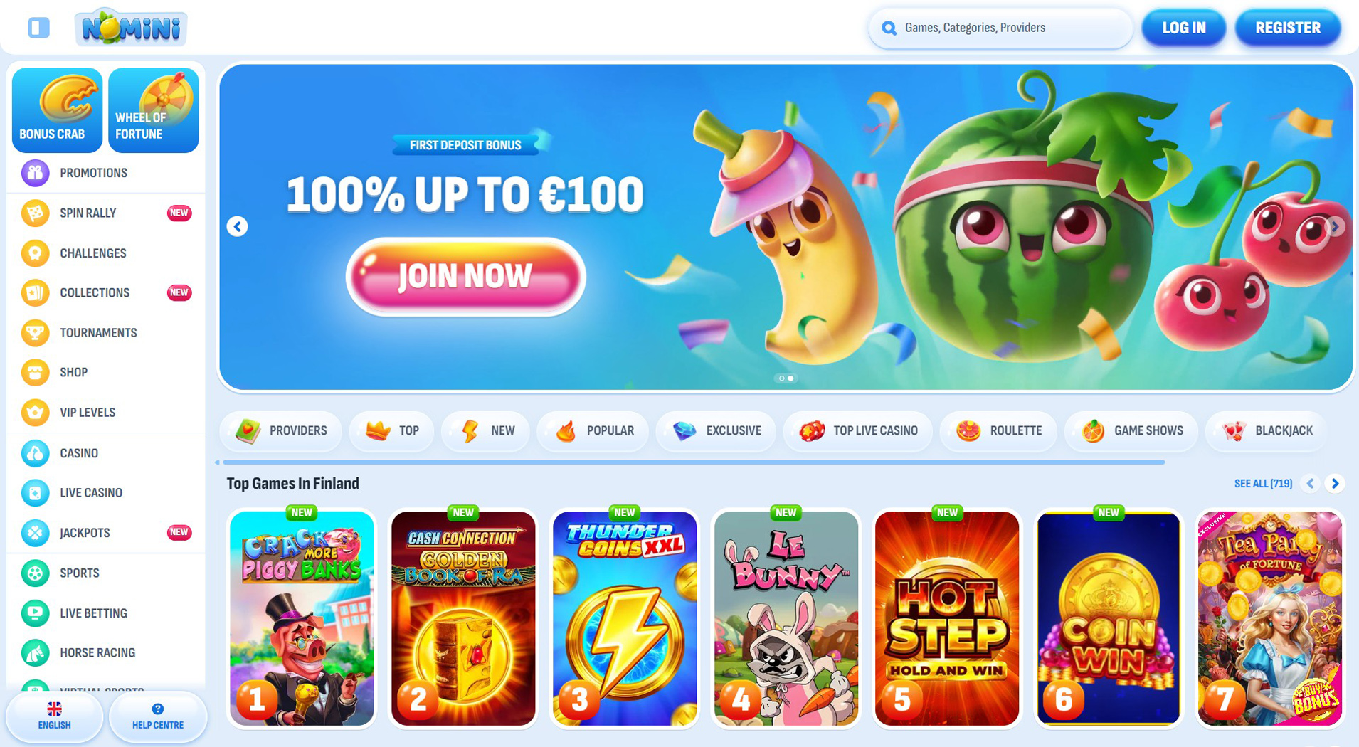 7. Nomini Casino- Uravnotežena ponudba spletnih igralnic