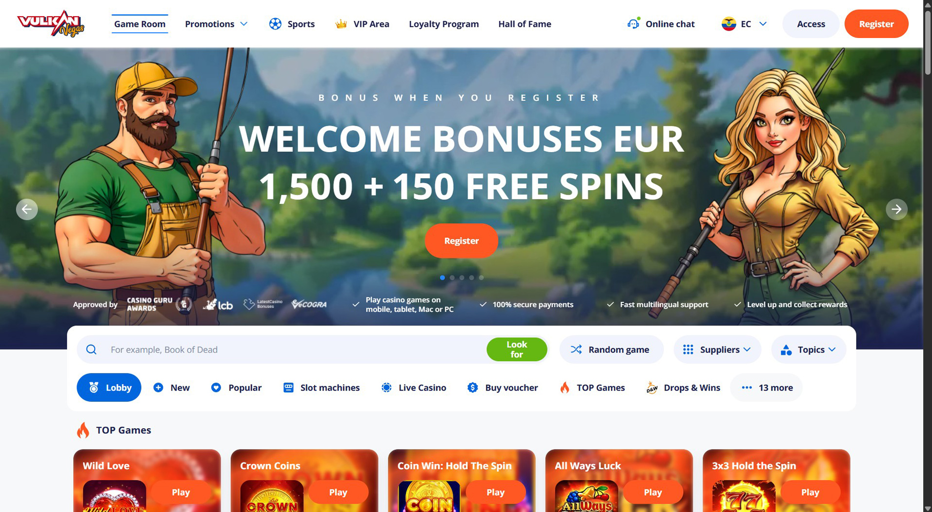 6. Vulkan Vegas- Hitra spletna izplačila v igralnicah